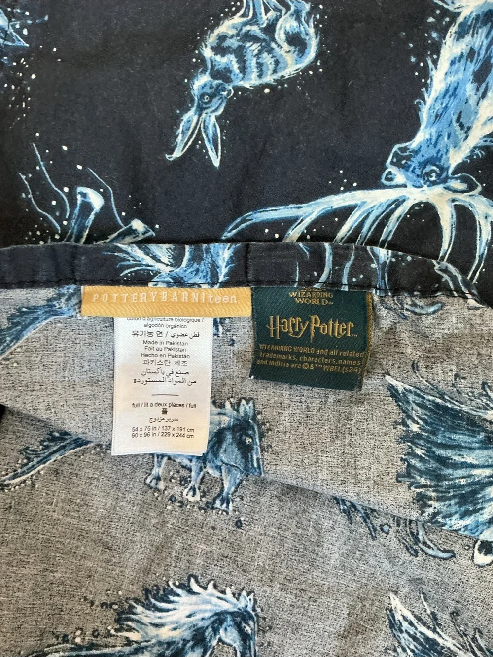 Pottery Barn Teen Harry Potter Glow in the Dark Patronus Full Flat Sheet Navy